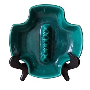Vintage MCM green glazed ceramic ashtray